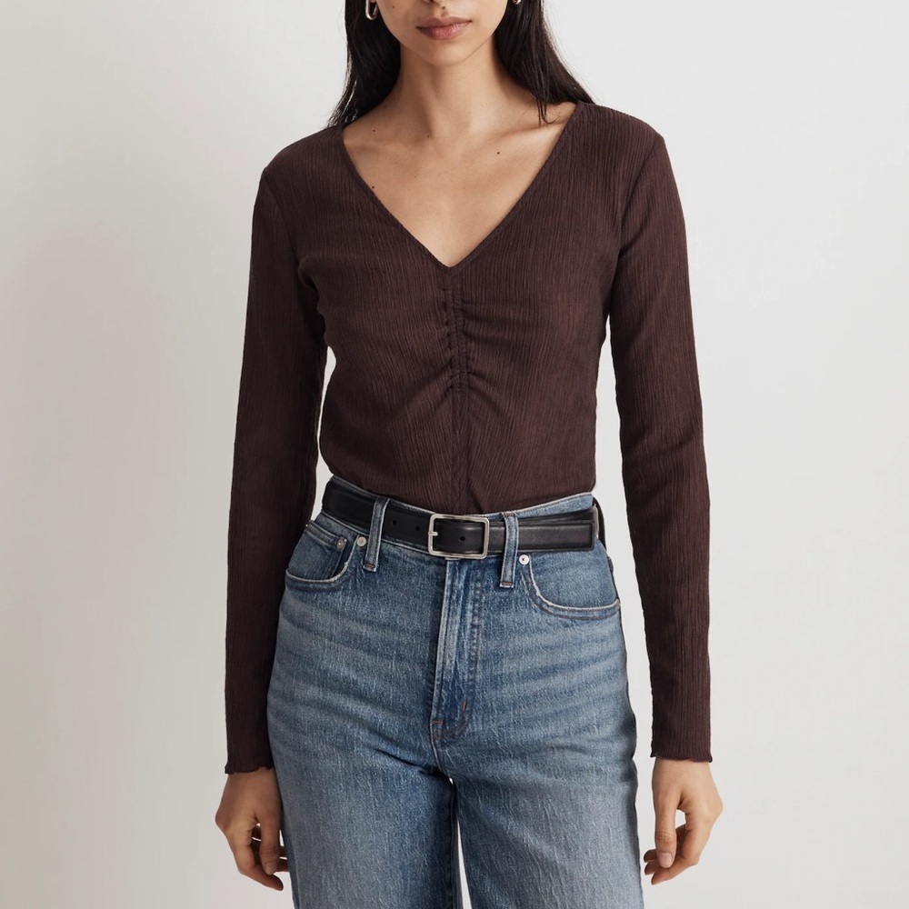 NWOT Semi-Sheer Shirred V-Neck Top